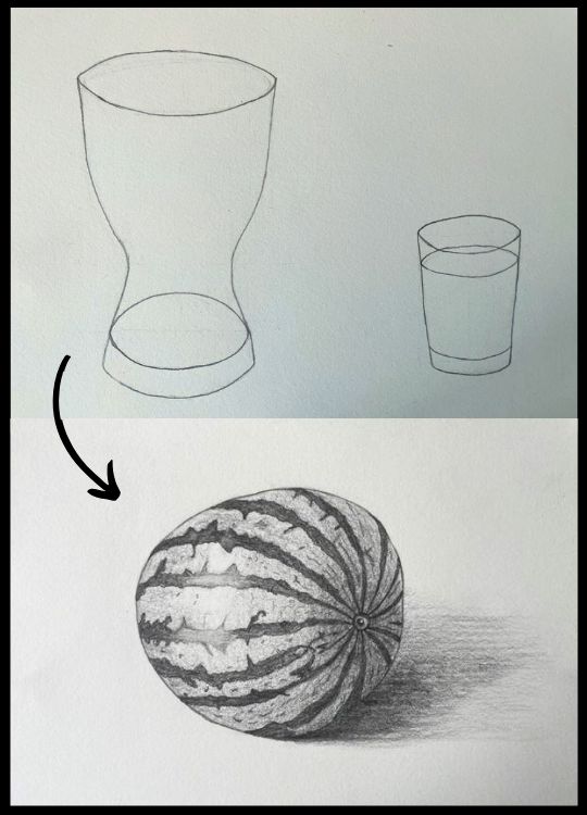Progression en dessin réaliste progression gaelle verre d'eau pasteque